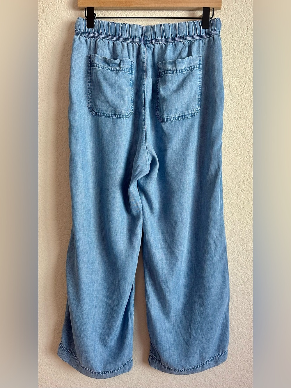 Splendid Pants Wide Lt Blue Chambray Lyocell Drawstring Elastic Waist Pockets - Picture 3 of 7